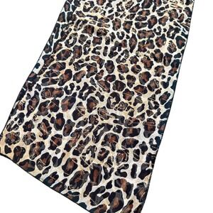 Leopard‎ Print Sheer Scarf Gold Metallic Thread Lightweight Rectangular Wrap USA